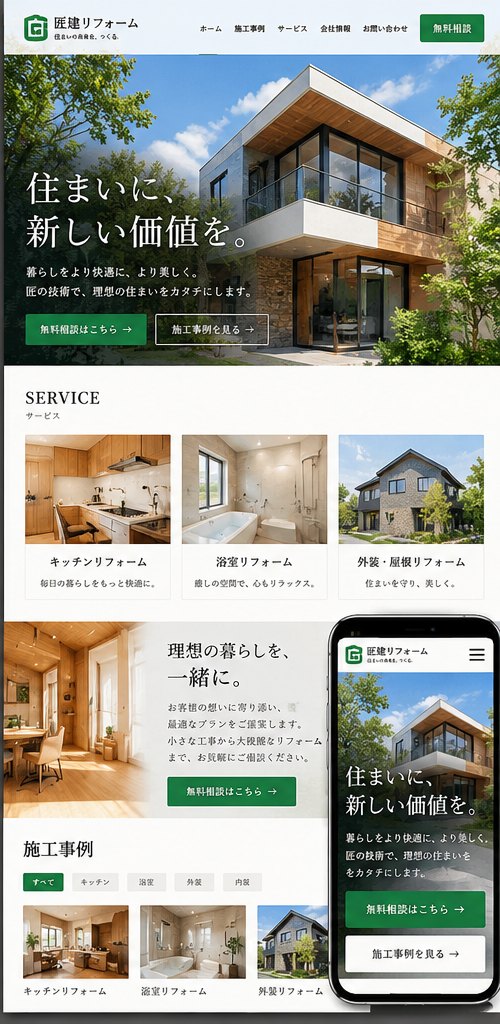 リフォーム会社のサイトデザイン例